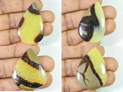 233Cts. Натуральный черный септарин груша кабошон россыпью драгоценный камень 4 шт. лот 40-50 мм RQ-1262