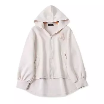 234 Daily Single Hooded Loose Shoulder Zipper Sweatshirt Outwear Beige White M