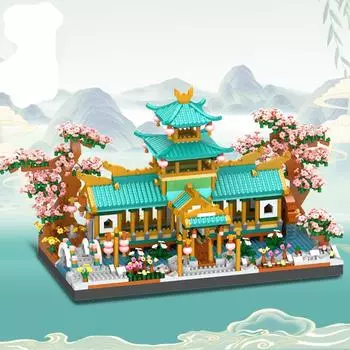 2350 шт., дом на персиковом дереве, строительные блоки, древняя архитектура, мини-кирпичи, игрушки для сборки, детские рождественские подарки