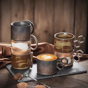 235 мл креативные ретро керамические кофейные чашки штабелируемые кружки керамические чашки кружки с цветочным узором домашнее украшение питьевая утварь подарки 235ml