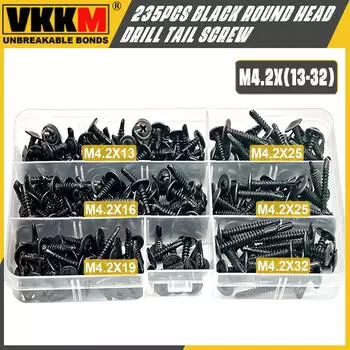 235Pcs carbon steel black round head with buffer drill screw