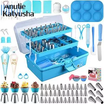 236 шт. набор для украшения торта с трехслойным хранилищем, синяя складная подарочная коробка, набор для выпечки, аксессуары для украшения торта, инструменты