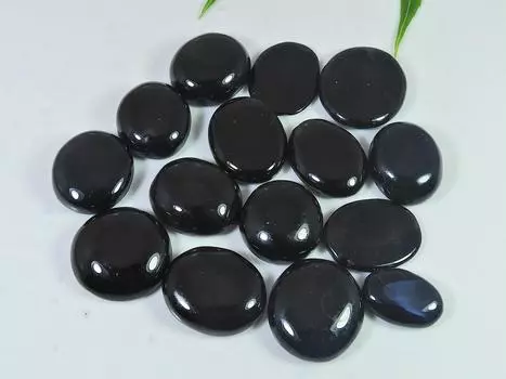 237Cts. Натуральный черный оникс овальный кабошон россыпью драгоценный камень 15 шт. лот 16-22 мм RQ-2552