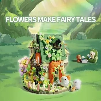2392 шт., строительные блоки с цветами, морковью, милый кролик, морковь, лесной дом, модель кирпича, набор с подсветкой, детские игрушки, подарки зелёный/жёлтый
