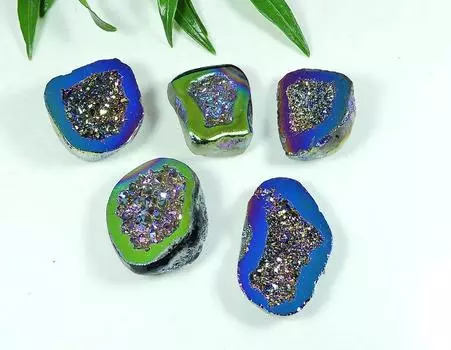 23-31 мм Радужный титановый аура агат друзы фантазийные россыпью драгоценные камни 5 шт лот SY-103