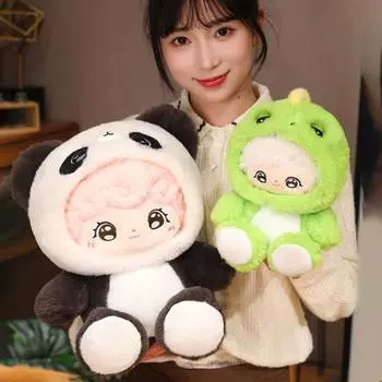 23/34 см динозавр панда хлопковая кукла со съемным головным убором сидящая мультяшная плюшевая кукла мальчик мягкая игрушка украшение ребенок девочка подарок на день рождения S Panda