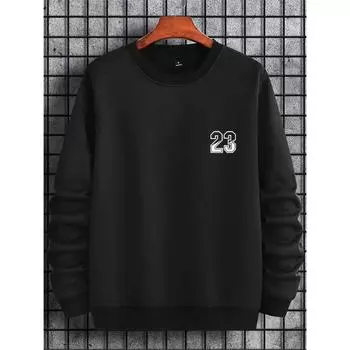 23 Буквы Печать Дизайн Мужская Одежда Уличные Теплые Универсальные Толстовки Осенние Повседневные Толстовки Модные Круглый Вырез Пуловеры Топ S чёрный