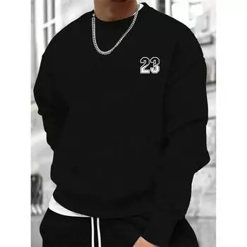 23 Буквы печати Дизайн Мужская одежда Уличная теплая универсальная толстовка Осенние повседневные толстовки с капюшоном Модные пуловеры с круглым вырезом Топ S чёрный