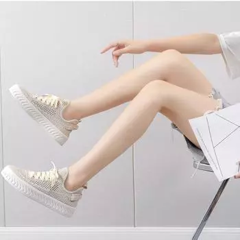 23 года летние женские туфли дышащие полые сетчатые туфли женские туфли на толстой подошве увеличивающие рост туфли модные универсальные повседневные трендовые туфли 36 чёрный