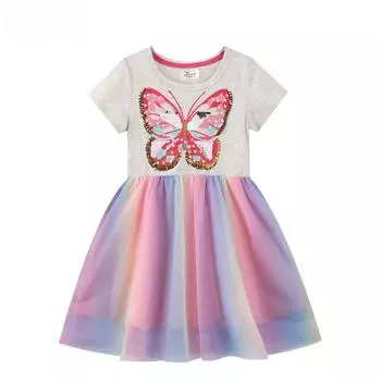 23 новых летних платья принцессы с пайетками и вышивкой из сетки для девочек 7T for height 120-130cm