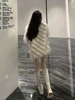 23 осень и зима новое легкое женское пальто из экологически чистого меха средней и длинной длины свободное теплое плюшевое пальто Spice girl из искусственной лисы S шампанского