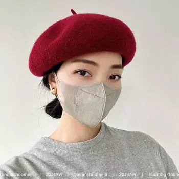 23 осенне-зимний крепкий круглый каштаново-коричневый шерстяной трехмерный берет женский досуг уменьшающий возраст шляпа художника художественный темперамент Elastic band adjustment (54~ 58)