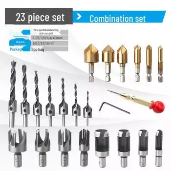 23-Piece Titanium-Coated High-Speed Steel Chamfering Tool Set with Hex Shank Countersink Drill Bits