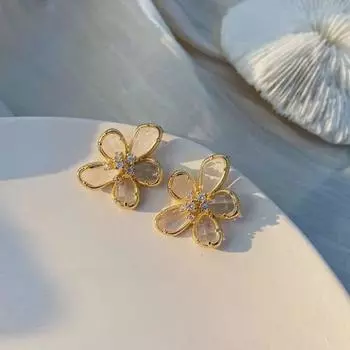 «23 серьги в виде хрустальных цветов, окрашенных в золотой цвет»: «Французский ретро-дворцовый стиль с серебряными иглами 925 пробы» 925 Silver Needle