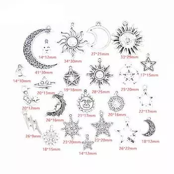 23 шт./набор смешанных серебряных подвесок в виде звезд, луны, солнца, сделай сам, ювелирные изделия, фурнитура