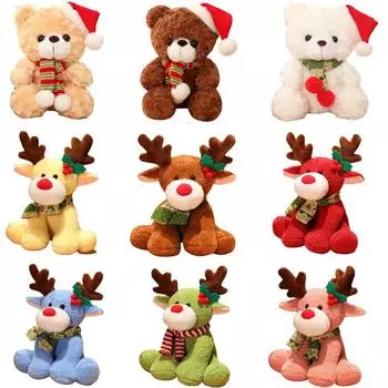 23 см Милый Санта-медведь, лось, плюшевые игрушки, кукла-животное, рождественские подарки для детей, украшение для дома 23CM