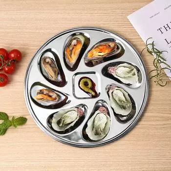 23 см нержавеющая сталь устрицы обеденная тарелка слот моллюски устрицы сервировочная сковорода гриль ресторан гриль стальная устричная тарелка устричная тарелка