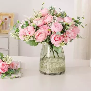 23 стильных искусственных цветов винтажный розовый шелковый пион букет искусственные цветы для свадебного букета украшение дома в помещении