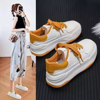 23 весенние новые маленькие белые туфли на толстой подошве, женские корейские версии, повседневная обувь с круглым носком, одинаковые по цвету, студенческие кроссовки 35 красный