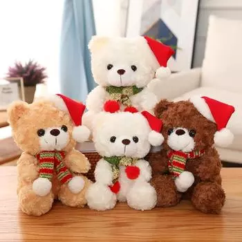 23CM New Christmas Hat Teddy Bear Plush Toys Cute Teddy Dolls Stuffed Soft for Children Girlfriend Birthday Xmas Gifts белый