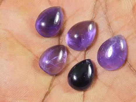 23Cts. Natural Amethyst Pear Crytsal Cabochon Gemstone 5Pcs Lot 9X13MM RQ-1809