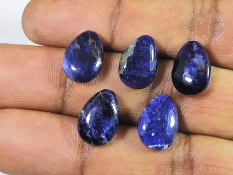 23Cts. Натуральный голубой содалит груша кабошон драгоценный камень россыпью 05 шт. лот 10X14MM RQ-1967
