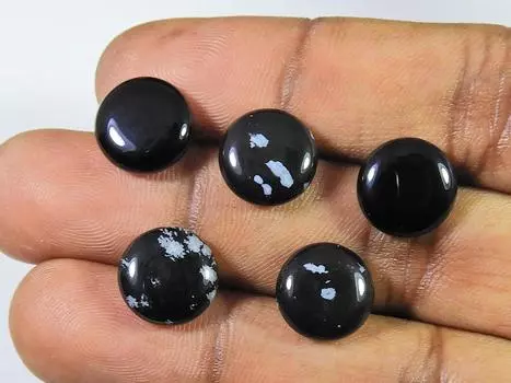 23Cts. Натуральный снежинка обсидиан круглый кабошон драгоценный камень 05 шт. лот 12X12MM RQ-2011