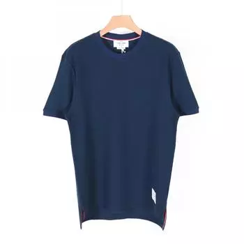 23FW Футболка с короткими рукавами Tom Brown в тонкую полоску, круглая микровафельная, темно-синяя MJS235A J0103 435