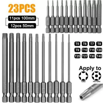 23pcs 50-100mm Hollow Plum Blossom Extended S2 Screwdriver Set with Hexagonal Handle Screwdriver Bit Screwdriver Tool