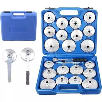 23pcs Aluminum Alloy Cup Type Oil Filter Wrench Aluminum Alloy Cap Socket Wrench Socket Removal Tool Set with A Storage Case