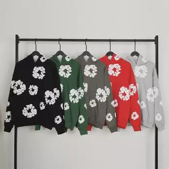 23SS Осень/Зима Унисекс 3D Foam Капок Принт Толстовка С Капюшоном Small темно серый