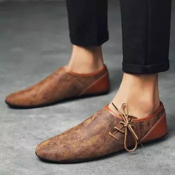 23Summer Men Shoes Casual Breathable Soft Mens Loafers Light Leather Shoes Flats Fashion Slip-On Driving Shoes Zapatillas Hombre 38 бежевый