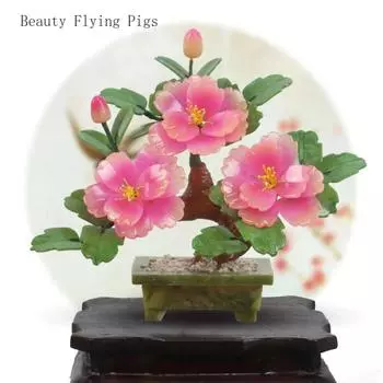 23X10X21CM Китайский креативный натуральный нефритовый пион цветок бонсай украшение для дома гостиная нефрит резьба по дереву ремесла