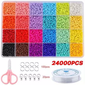 24000 шт., 2 мм, 24 цвета, стеклянные бусины для браслета, комплект для изготовления ювелирных изделий, лучшие подарки на день рождения для рукоделия своими руками 24000Pcs