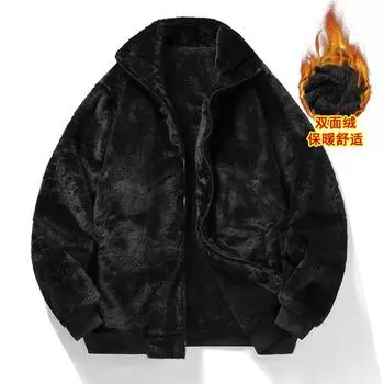24006 New Winter Stand Collar Fleece Casual Solid Velvet Hooded Cardigan Fashionable Windproof Jacket S