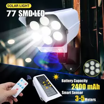 2400 мАч светодиодная солнечная лампа с датчиком человека, беспроводной настенный ночник с дистанционным управлением, уличный водонепроницаемый садовый двор, манекен для камеры, фонарь 2000MAH-1PCS