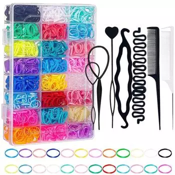 2400 шт мини-резинки для волос, смелые резинки для волос для женщин и девочек, держатели для хвостиков, цветные аксессуары для волос, инструменты для укладки волос 24 Colors