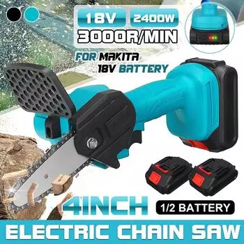 2400 Вт 4-дюймовый мини-электрический дисплей бензопилы, перезаряжаемый садовый деревообрабатывающий электроинструмент для батареи Makita 18 В 1*Battery чёрный
