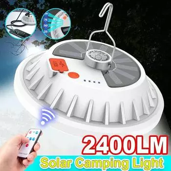 2400LM Мощный светодиодный светильник для кемпинга, солнечный USB перезаряжаемый портативный фонарь с крючком, аварийный энергетический фонарь для кемпинга, экономия лампы built in 2 batteries