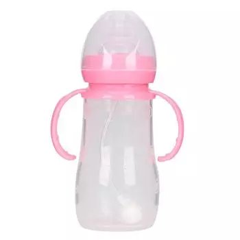 240 мл Детская бутылочка Ширококалиберная силиконовая бутылочка для младенцев Бутылочка для кормления грудью с ручкой и трубочкой