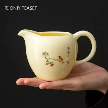 240 мл китайская керамическая чашка ручной работы Cha Hai с ручной росписью цветов и птиц, чайный сервиз из замши и нефрита 12.9x8.3cm 240ml