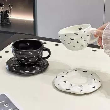 240 мл креативная керамическая кофейная чашка с блюдцем, высокий уровень внешнего вида, чашка для дневного чая, офисная домашняя чашка для молока, чашки для воды для пар 240ml