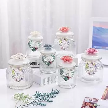 240 мл прозрачная керамическая стеклянная банка с нежной крышкой, многоцелевой герметичный резервуар для хранения кухонных принадлежностей 1