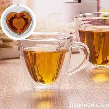 240 мл сердце с двойными стенками, прозрачное стекло, чашка для чая, кофейная кружка, подарок 180ML