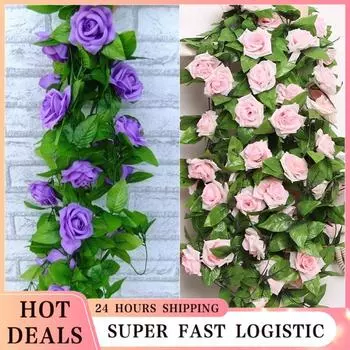 240 см искусственный цветок ротанга поддельное растение виноградная лоза украшение настенные розы домашний декор аксессуары свадебный декоративный венок белый