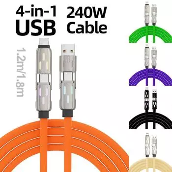 240 Вт 4 в 1 функциональный сверхбыстрый зарядный USB Type C жидкий силиконовый алюминиевый сплав кабель для передачи данных для Huawei Samsung Xiaomi 1.2m слоновая кость