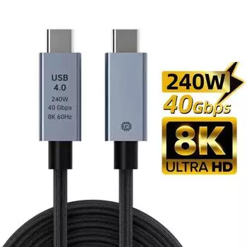 240 Вт кабель типа C для быстрой зарядки мобильного телефона, кабель 40 Гбит/с Thunderbolt 4 3, кабель USB C для передачи данных, для ноутбука, мобильного диска