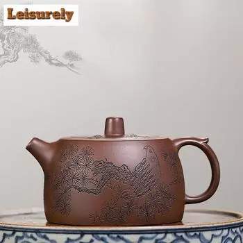 240ml Authentic Yixing Purple Clay Teapots Handmade Well Curb Pot Raw Ore Purple Mud Kettle Chinese Zisha Teaset Collection Gift