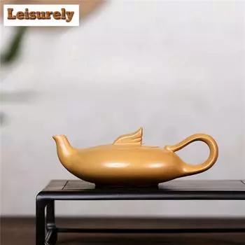 240ml Elegant Yixing Purple Clay Teapots Handmade Pot Raw Ore Gold Section Mud Tea Making Kettle Chinese Zisha Tea Set Drinkware