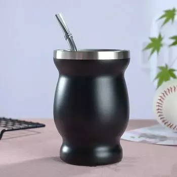 240ml Stainless Steel Mate Cup Argentinean Gourd Shaped Double Insulated Cup Mini Gourd Cup with Stir Filter Straw Spoon Set 240ml розовый